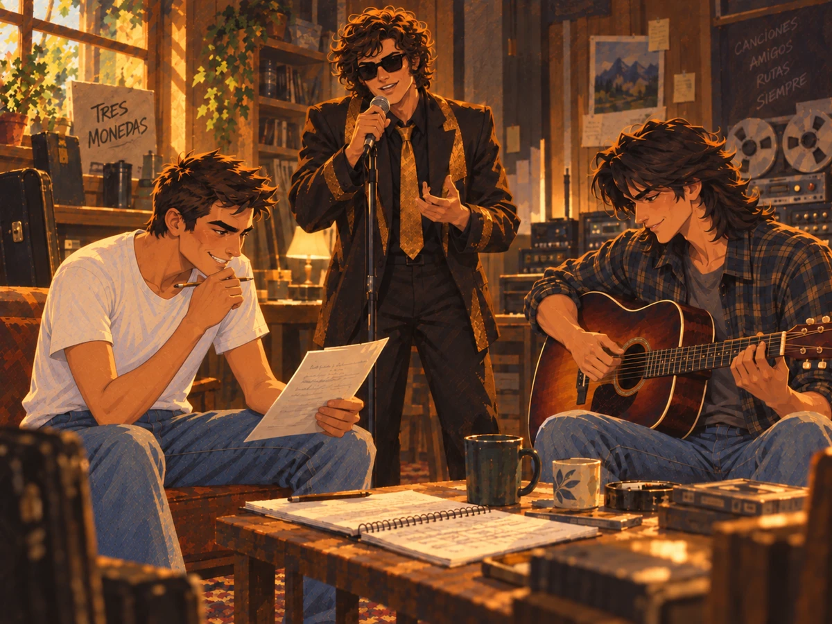 Escena de Tres monedas ilustrada con estética de cómic